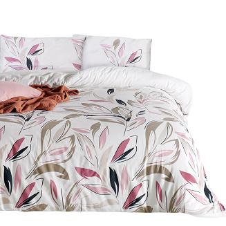 Pościel flanela 220x200 Darymex biała pudrowy róż liście