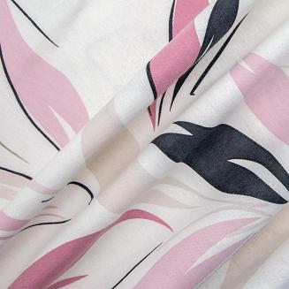 Pościel flanela 220x200 Darymex biała pudrowy róż liście