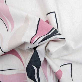 Pościel flanela 220x200 Darymex biała pudrowy róż liście