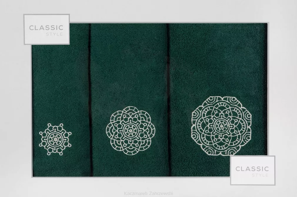 Komplet ręczników 3 cz. MANDALA 30x50 Eurofirany butelkowy zielony