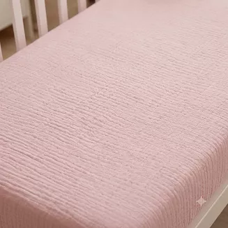 Prześcieradło muślinowe z gumką 60x120 bawełniane do łóżeczka niemowlęcego baby pink