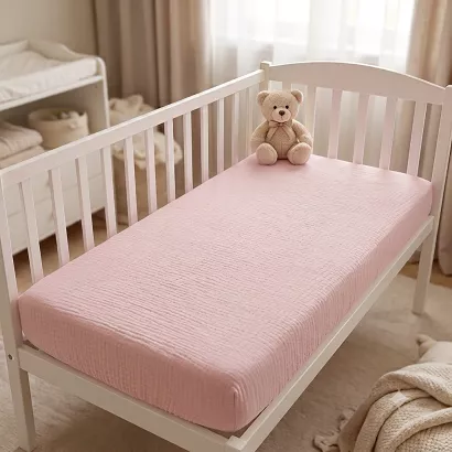 Prześcieradło muślinowe z gumką 60x120 bawełniane do łóżeczka niemowlęcego baby pink
