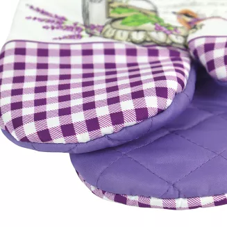 Rękawice kuchenne 18x27 z magnesem 2 szt. fioletowo-biała kratka słoik