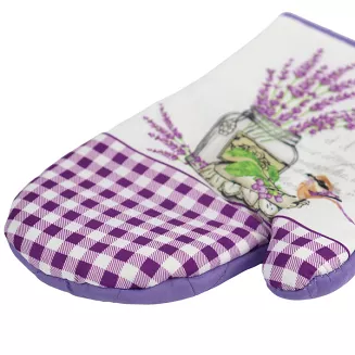 Rękawice kuchenne 18x27 z magnesem 2 szt. fioletowo-biała kratka słoik