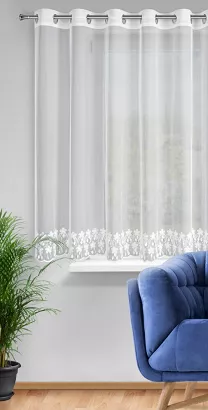 Firana gotowa na przelotkach SADIE 300x150 Eurofirany biała koronka aplikacja kwiaty