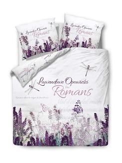 Pościel bawełniana 220x200 PANELOVE biała w fioletowe lawendy