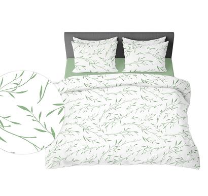 Pościel z satyny luksusowej 140x200 biała zielona herbaciane listki