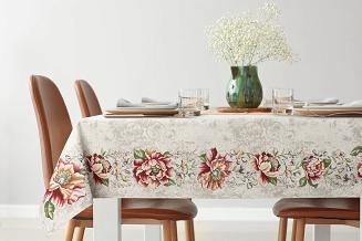 Obrus dekoracyjny gobelin 140x180 Eurofirany popielaty czerwony w duże kwiaty