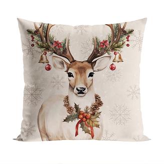 Poszewka dekoracyjna świąteczna VINTAGE JELONEK 40x40 welwetowa beżowa