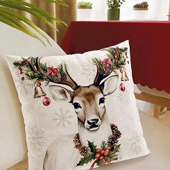 Poszewka dekoracyjna świąteczna VINTAGE JELONEK 40x40 welwetowa beżowa