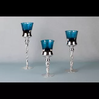 Świecznik dekoracyjny CLARE2 10x30 Eurofirany srebrny niebieski kielich na ozdobnej nóżce