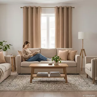 Zasłona gotowa na przelotkach EFE 140x260 półzaciemniająca ciepły beżowy