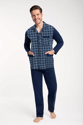 Piżama męska LUNA kod 797 rozpinana granatowa w niebieską kratkę