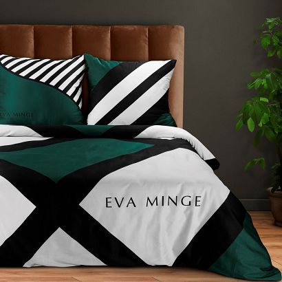 Pościel satynowa EVA 160x200 Eva Minge Eurofirany czarna biała zielona geometria