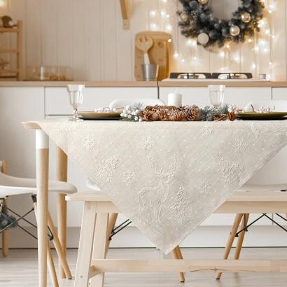 Obrus świąteczny serweta 85x85 Eurofirany beżowy o strukturze płótna z lnem