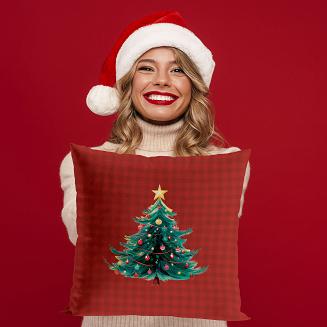 KRATA Z CHOINKĄ BAJKOWE ŚWIĘTA Poszewka dekoracyjna VELVET 40x40cm kolor 003 bordowy PBN353/POP/003/