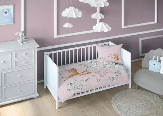 Pościel bawełniana 100x135 biała różowa wielokolorowa leśni przyjaciele + kwiaty