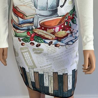 Fartuch kuchenny biały czarny śniadanie przy kawie