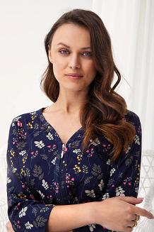 Szlafrok damski LUNA kod 392 granatowy w leśne kwiaty