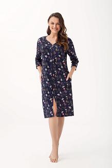 Szlafrok damski LUNA kod 392 granatowy w leśne kwiaty