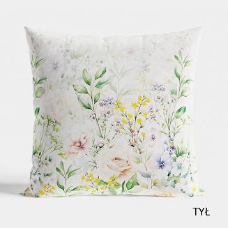 Poszewka dekoracyjna WIOSENNA OGRÓD 40x40 welwetowa biała w kolorowe kwiaty