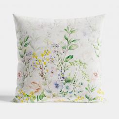 Poszewka dekoracyjna WIOSENNA OGRÓD 40x40 welwetowa biała w kolorowe kwiaty