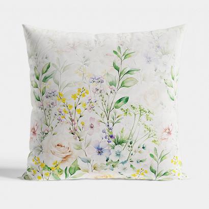 Poszewka dekoracyjna WIOSENNY OGRÓD 40x40 welwetowa biała w kolorowe kwiaty