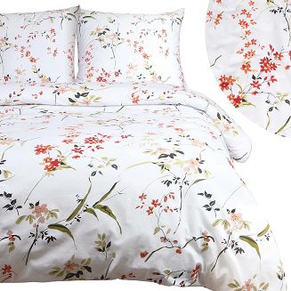 Pościel bawełniana COTTONLOVE 180x200 biała w kolorowe kwiaty