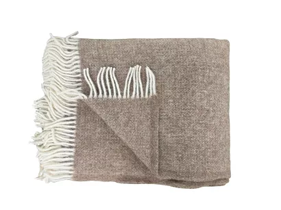 Koc z wełny nowozelandzkiej MAGDA 150x200 camel jodełka frędzle
