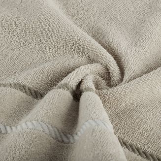 Ręcznik bawełniany z welurową bordiurą w ozdobne paseczki NEL 70x140 Eurofirany beżowy