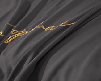 Pościel 200x220 grafitowa złoty haft satynowa lamówka