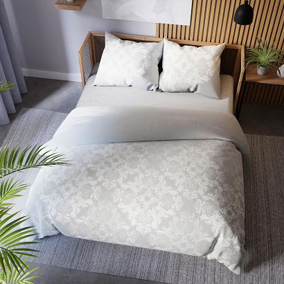 Komplet pościeli z bawełny satynowej VELMORA 160x200 popielata kremowa ornamentowy wzór