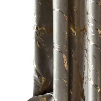 Zasłona gotowa na taśmie MARMA 140x250 szarobeżowa ze złotym nadrukiem