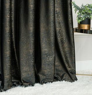 Zasłona gotowa na przelotkach ELEONORA 140x250 czarna ze złotym nadrukiem