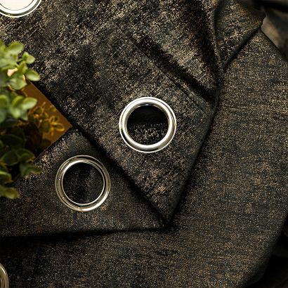 Zasłona gotowa na przelotkach ELEONORA 140x250 czarna ze złotym nadrukiem