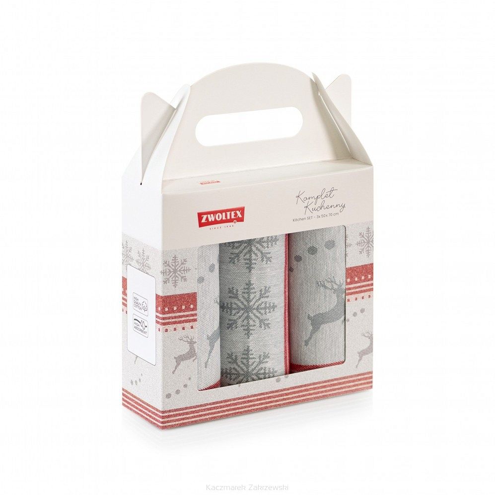 Komplet ścierek kuchennych świąteczny ZWOLTEX Renifer szary czerwony