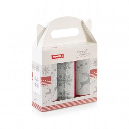 Komplet ścierek kuchennych świąteczny ZWOLTEX Renifer szary czerwony