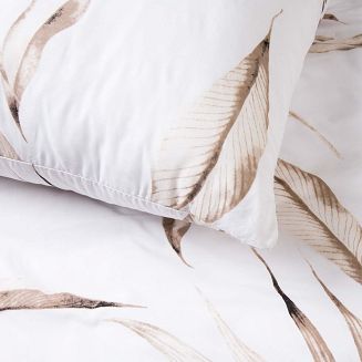 Pościel bawełniana COTTONLOVE 160x200 biała w beżowe liście