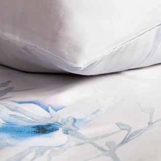 Pościel satyna bawełniana SATYNLOVE 160x200 biała w błękitne kwiatki