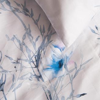 Pościel satyna bawełniana SATYNLOVE 160x200 biała w błękitne kwiatki