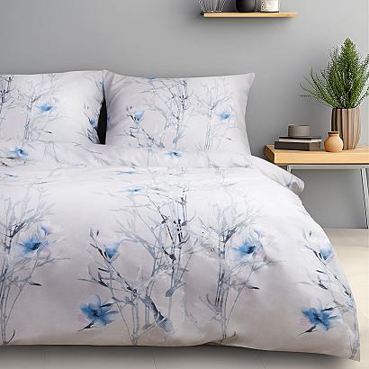 Pościel satyna bawełniana SATYNLOVE 160x200 biała w błękitne kwiatki