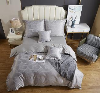 Pościel atłasowa z haftem 200x220 ekskluzywna srebrna geometryczny wzór
