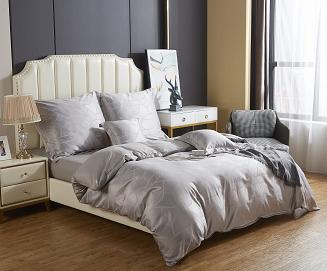 Pościel atłasowa z haftem 200x220 ekskluzywna srebrna geometryczny wzór