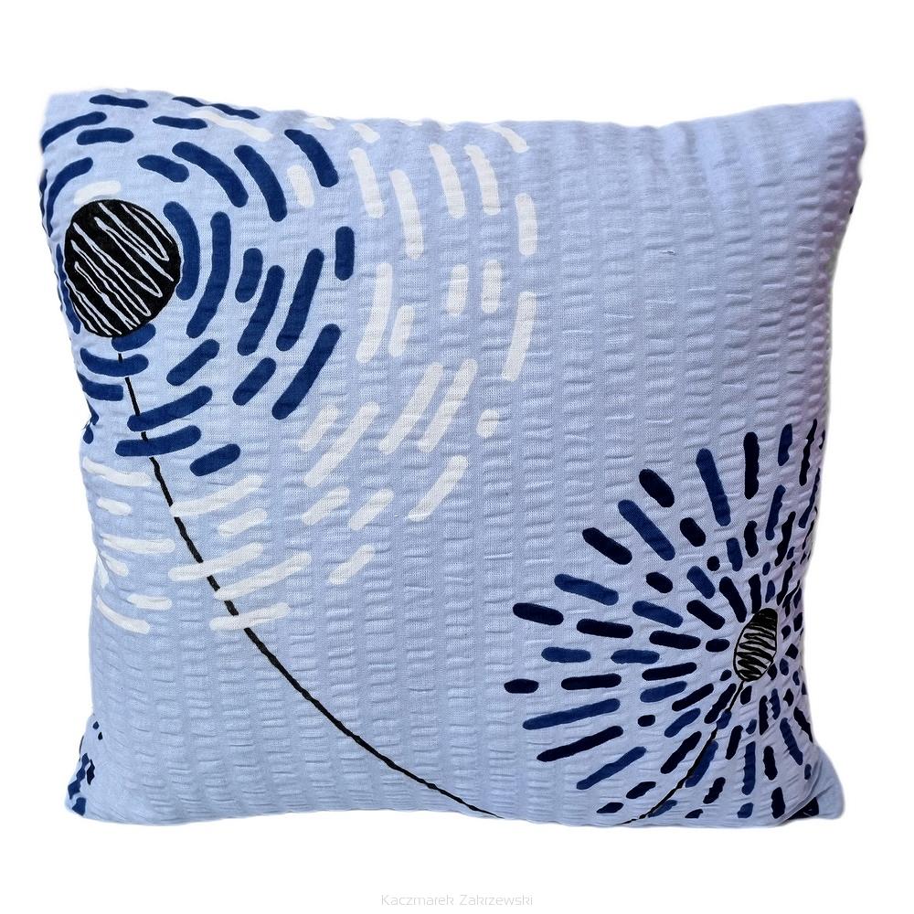 Poszewka z kory 40x40 malowane dmuchawce na niebieskim tle