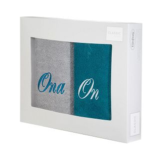 Komplet ręczników ON ONA 2 szt. 50x90 Eurofirany popielaty/c.turkusowy