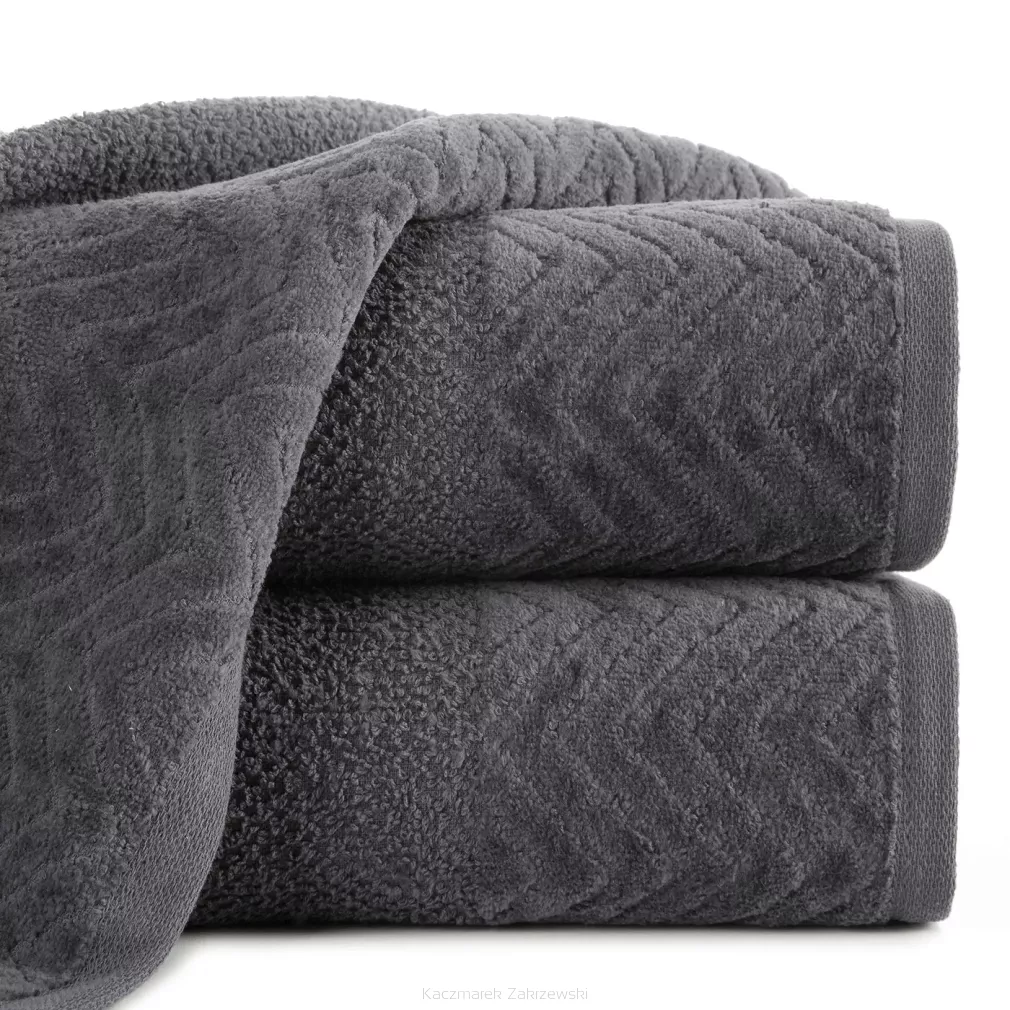 Ręcznik bawełniany LOREN 50x90 Eurofirany grafitowy welwetowa bordiura w zygzak