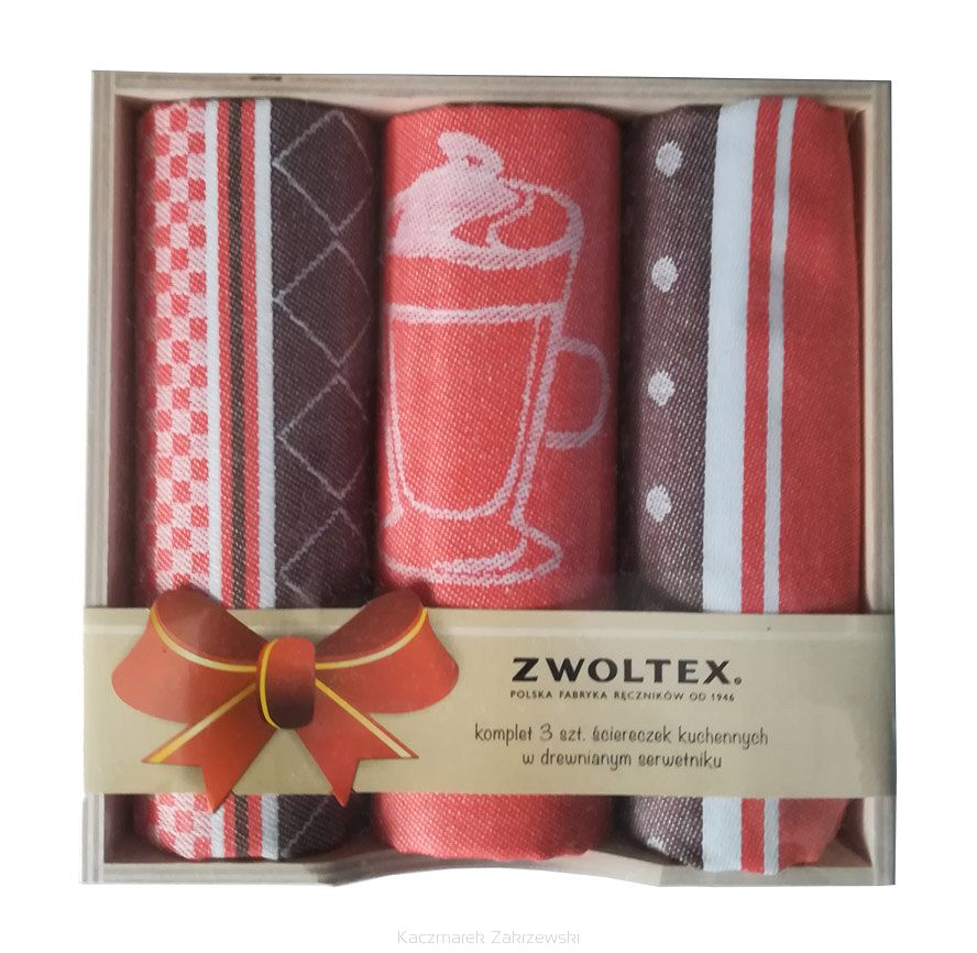 Komplet ścierek 2+1 ZWOLTEX w drewnianym pudełku