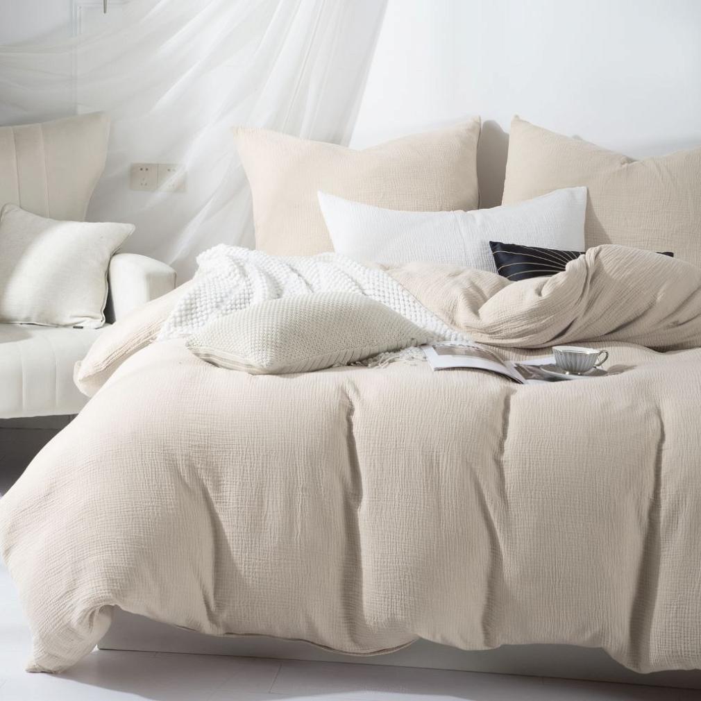 Jasno Beżowa Bawełniana Pościel Muślinowa 160x200