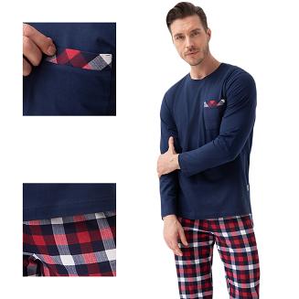 Piżama męska LUNA kod 805 granatowa spodnie w kratę