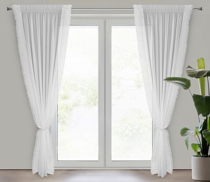 Firana gotowa na taśmie LUISA 140x270 Eurofirany biała z falbanami